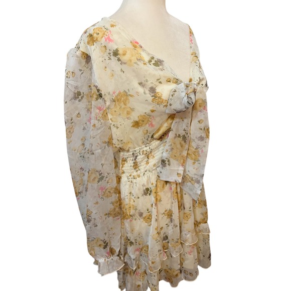 NEW Floral‎ Ruffle Skirt Size Large Mini Dress Smocked Waist Girly Garden Party - Picture 4 of 8